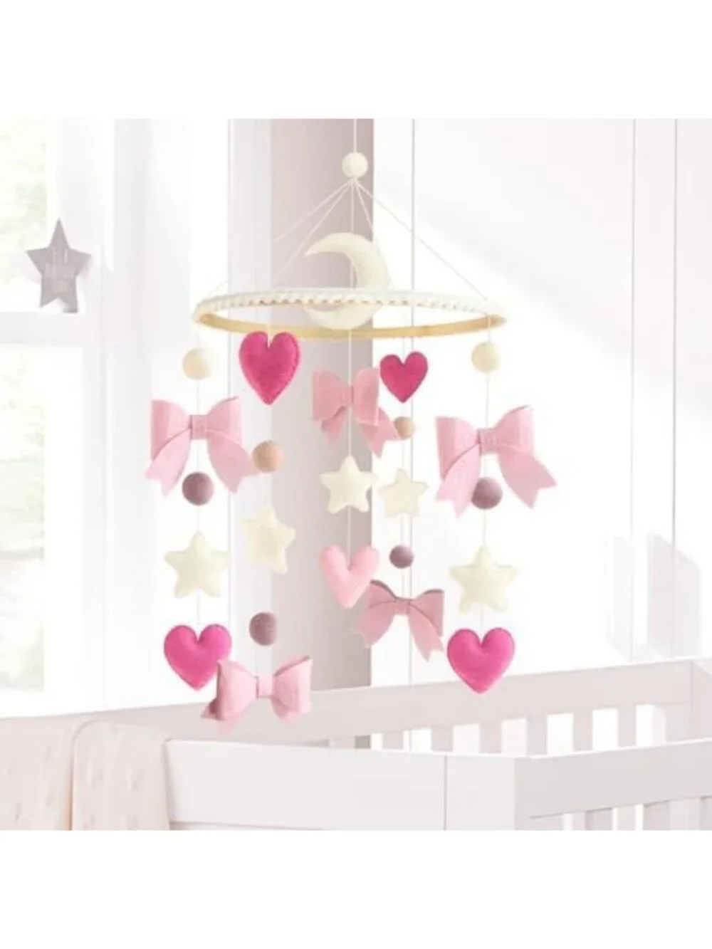 Pink Bow Baby Crib Mobile - Adorable Nursery Decor for Girls, Perfect Gift!